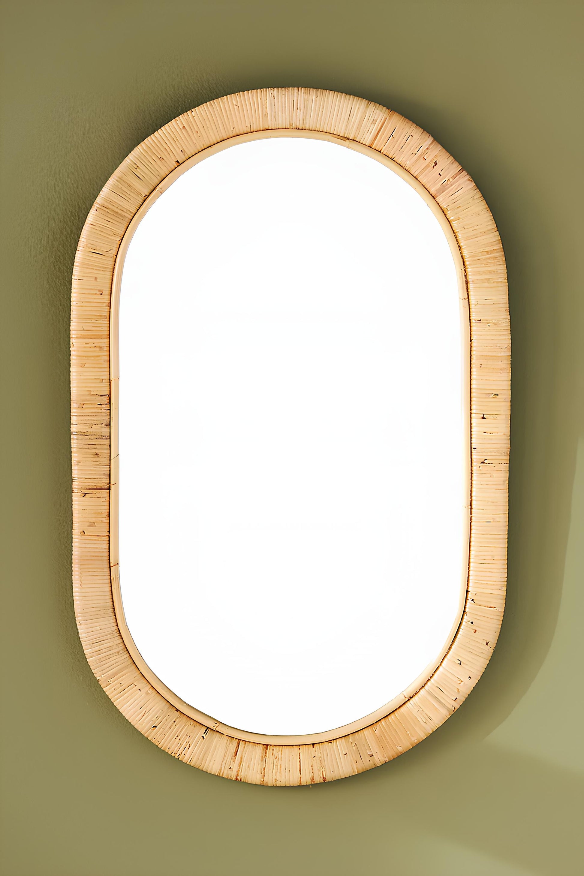 Bamboo Wall Mirror for living room | Cane Wall Mirror | Rattan Mirror - Hrida - Akway