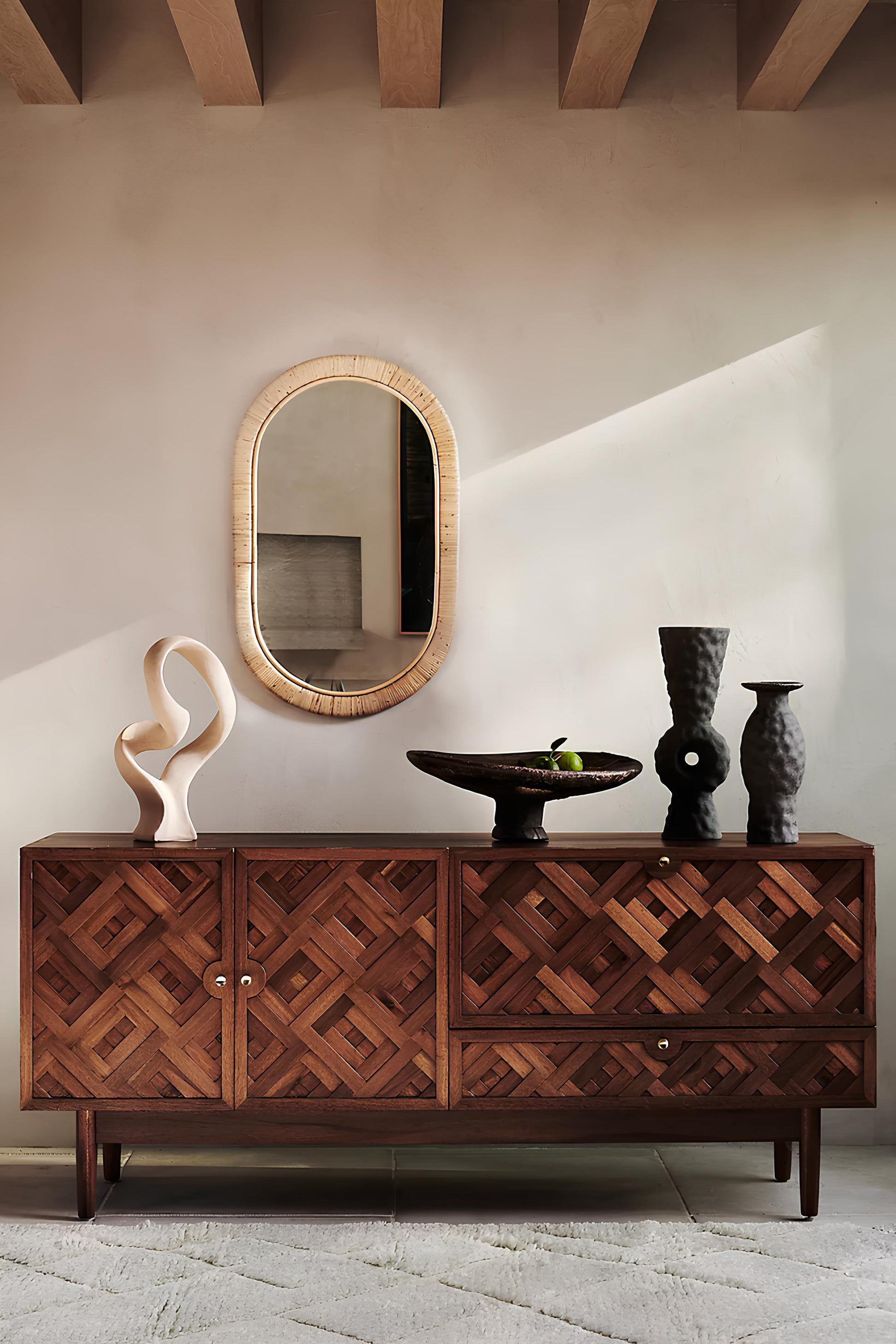 Bamboo Wall Mirror for living room | Cane Wall Mirror | Rattan Mirror - Hrida - Akway