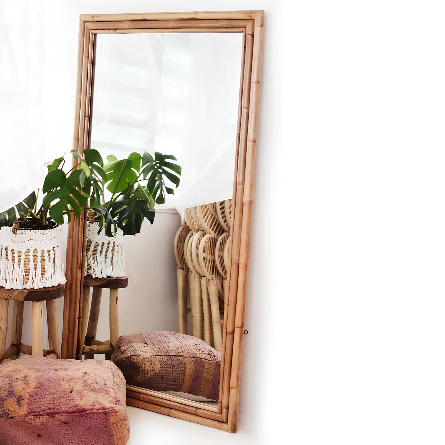 Bamboo Wall Mirror for living room | Cane Wall Mirror | Rattan Mirror - Lavanya - Akway