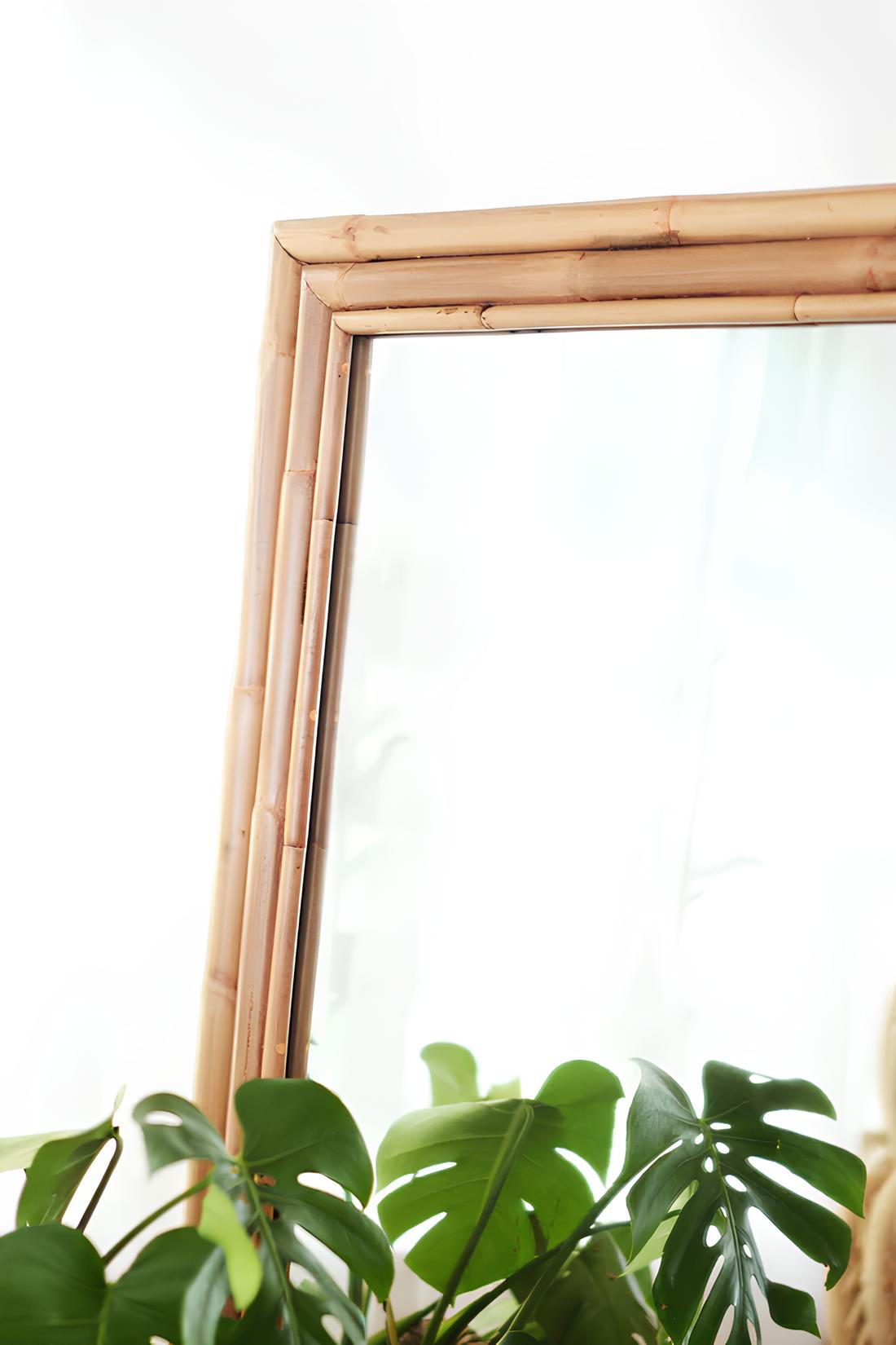 Bamboo Wall Mirror for living room | Cane Wall Mirror | Rattan Mirror - Lavanya - Akway
