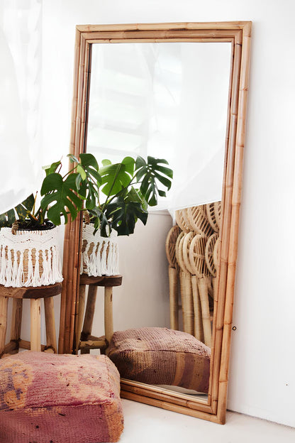 Bamboo Wall Mirror for living room | Cane Wall Mirror | Rattan Mirror - Lavanya - Akway