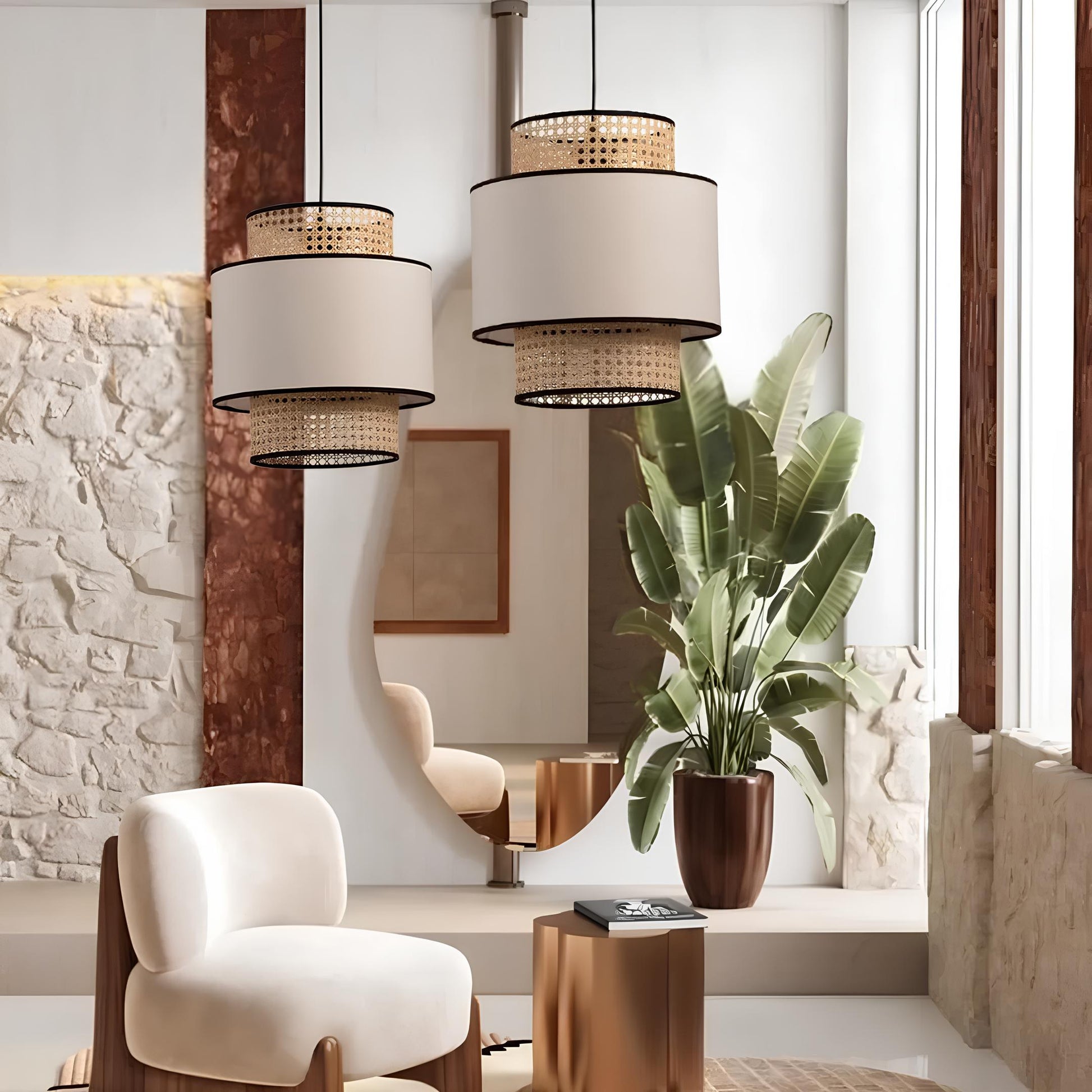 Bamboo Hanging lamp for Living Room | Rattan Pendant light | Cane ceiling light - Idhant - Akway