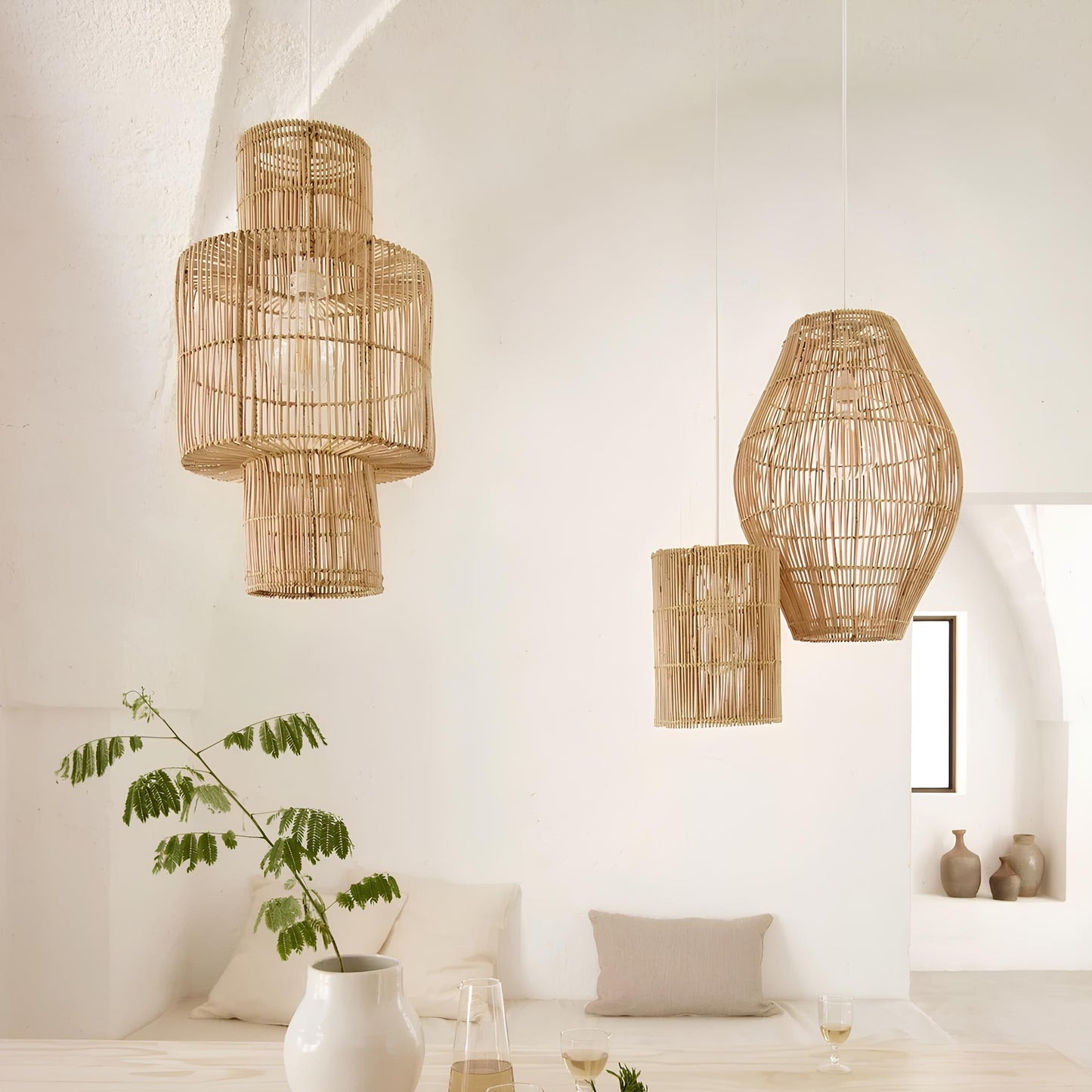 Bamboo Hanging lamp for Living Room | Rattan Pendant light | Cane ceiling light - Jash - Akway