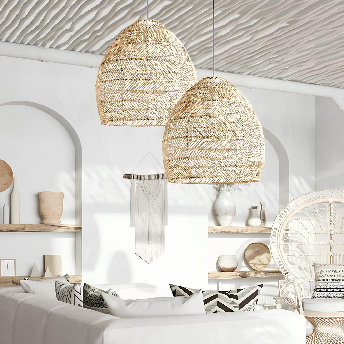 Bamboo Hanging lamp for Living Room | Rattan Pendant light | Cane ceiling light - Kevin - Akway