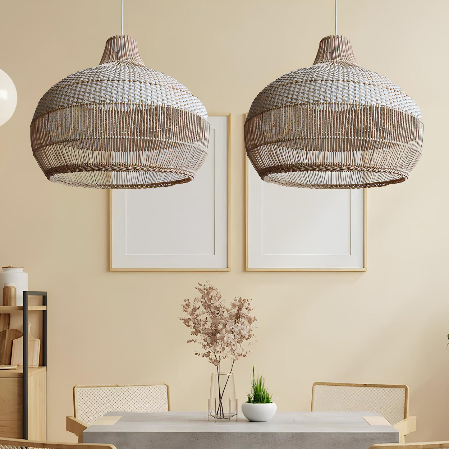 Bamboo Hanging lamp for Living Room | Rattan Pendant light | Cane ceiling light - Laksh - Akway