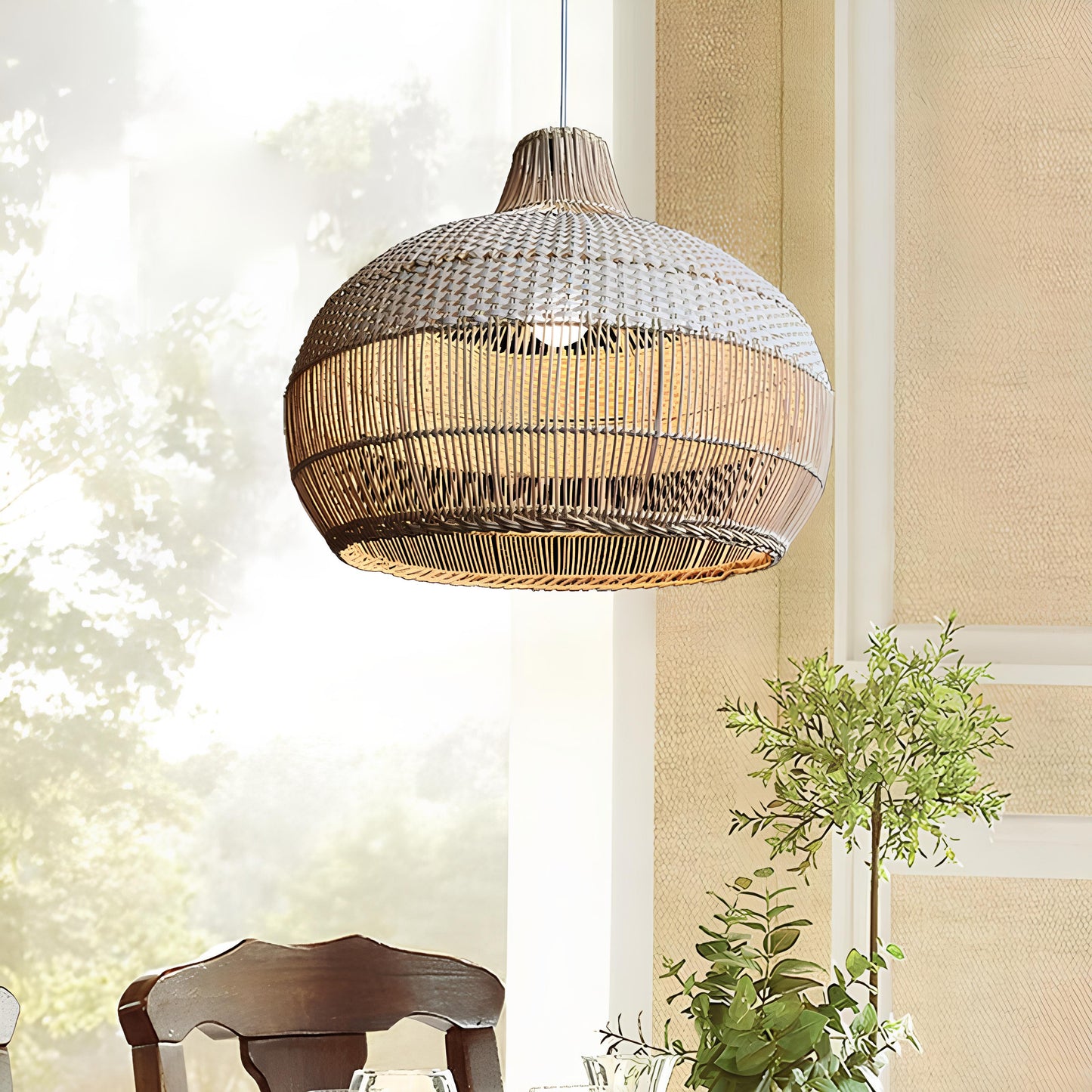 Bamboo Hanging lamp for Living Room | Rattan Pendant light | Cane ceiling light - Laksh - Akway