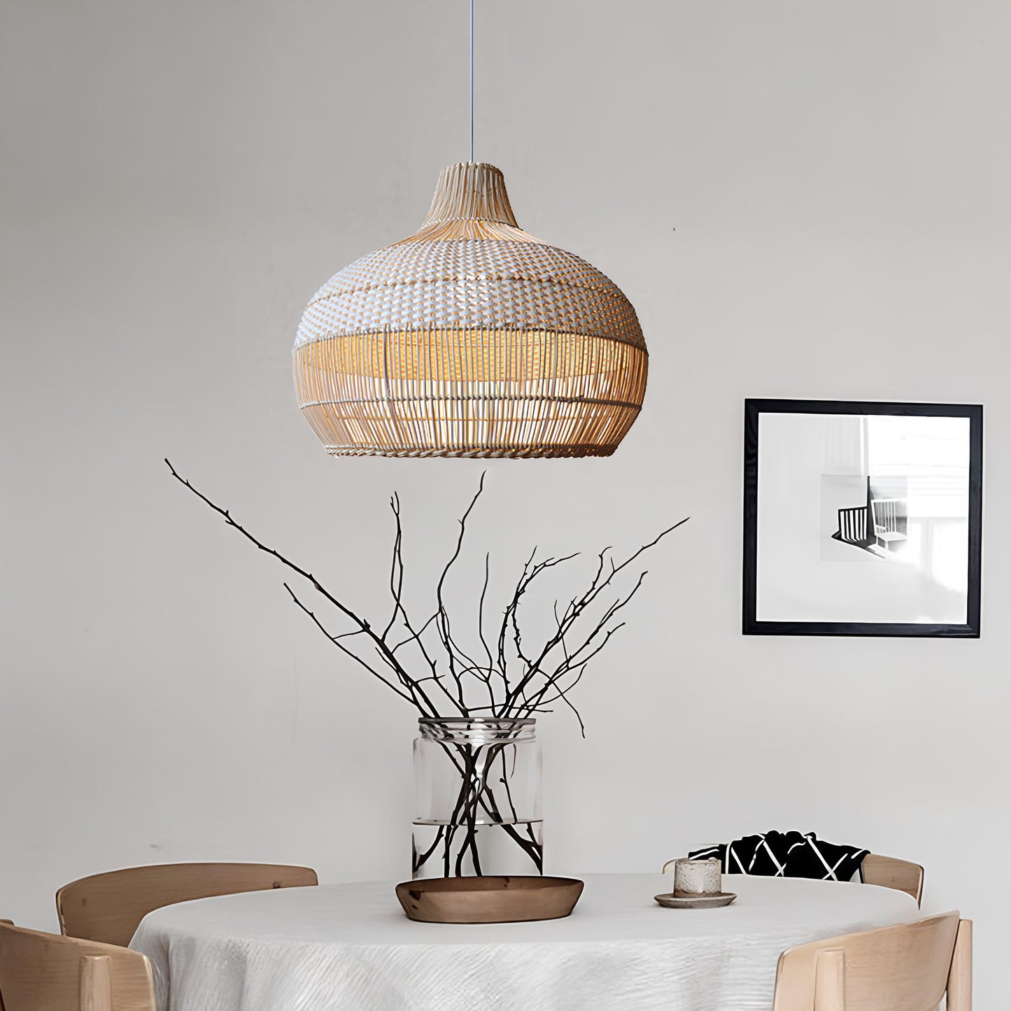 Bamboo Hanging lamp for Living Room | Rattan Pendant light | Cane ceiling light - Laksh - Akway