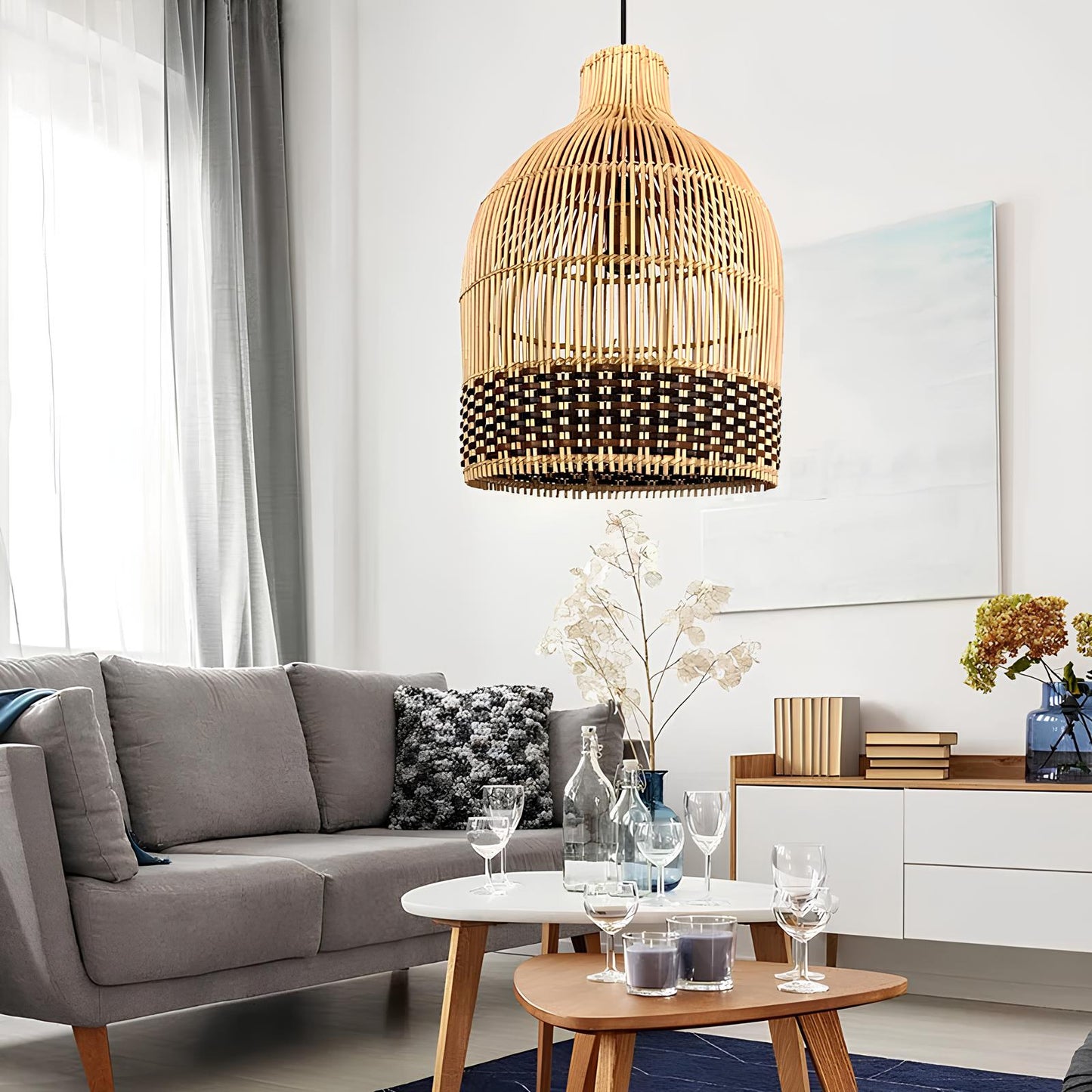 Bamboo Hanging lamp for Living Room | Rattan Pendant light | Cane ceiling light - Nimit - Akway