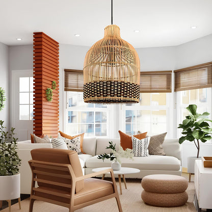 Bamboo Hanging lamp for Living Room | Rattan Pendant light | Cane ceiling light - Nimit - Akway