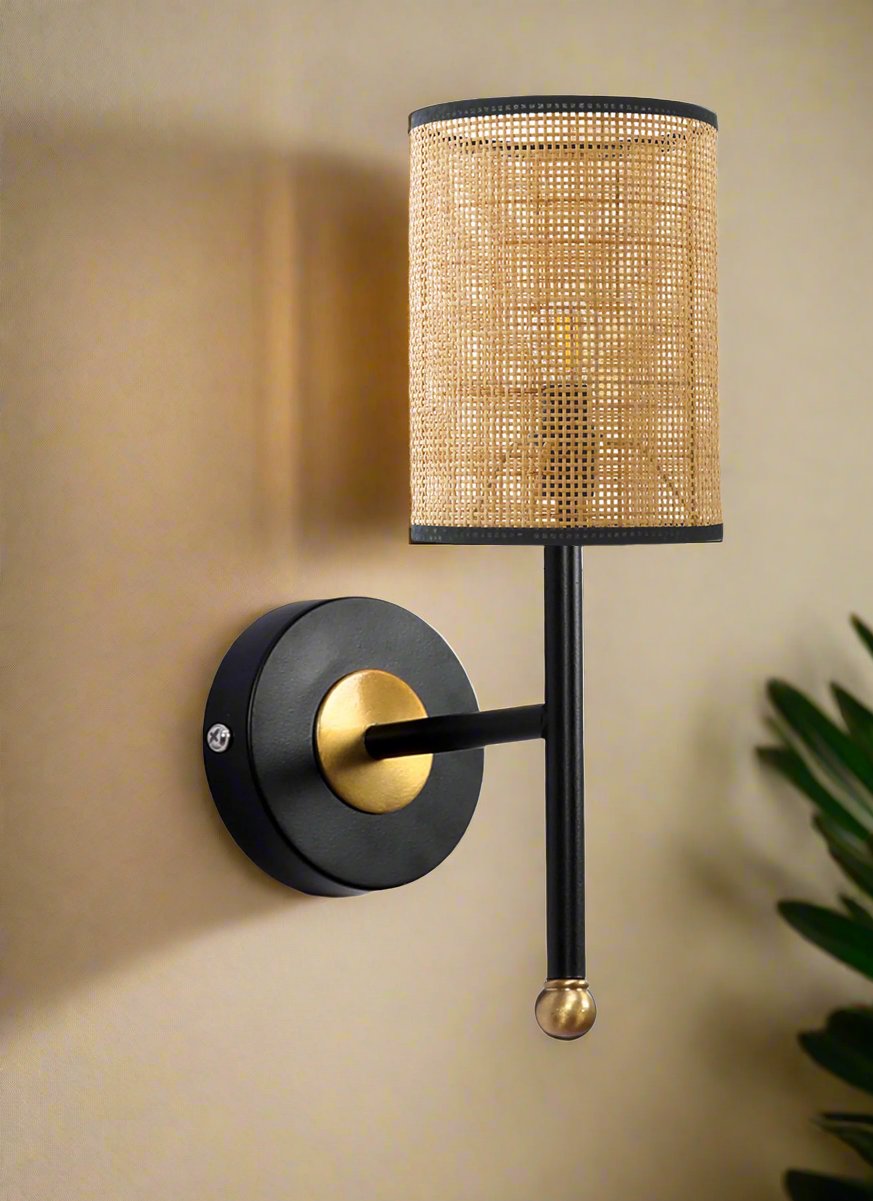 Rattan Wall Light For Living Room | Bamboo Wall Lamp - Aarna - Akway Lighting > Wall Lamps & Sconces (Image 4)