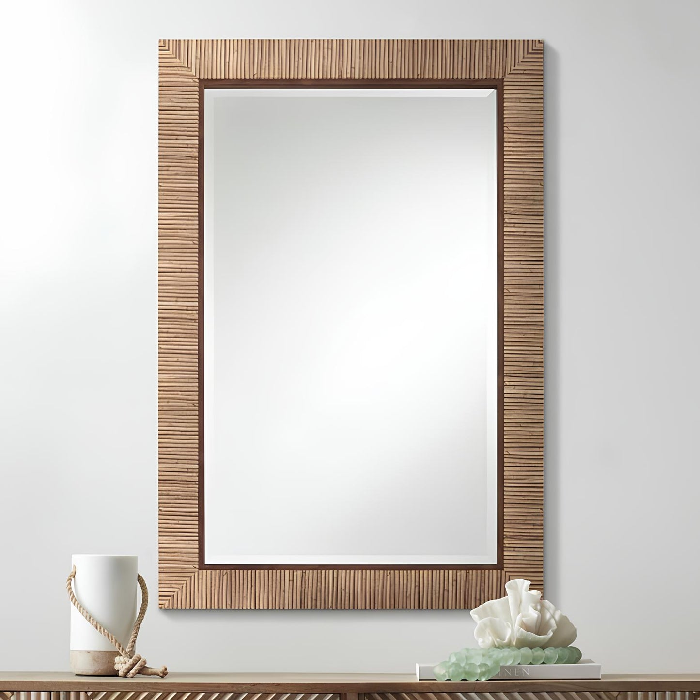 Bamboo Wall Mirror for living room | Cane Wall Mirror | Rattan Mirror - Asmee - Akway