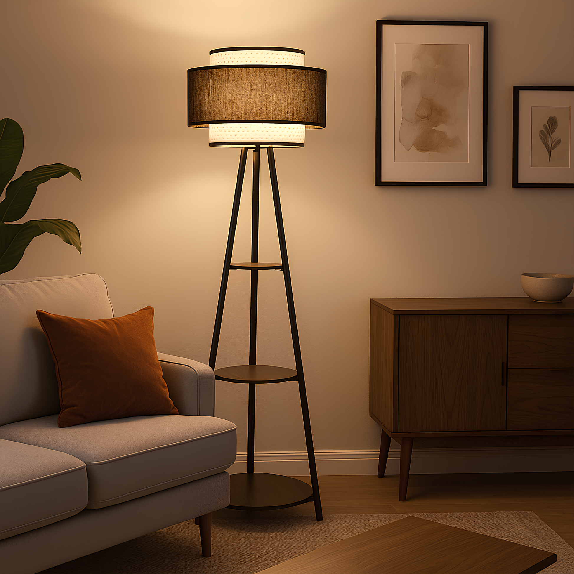 Bamboo Tripod Floor Lamp | Living Room Cane Floor Lamp | Home Rattan for Living Room | Standing Lamp Wooden Floor Standing la