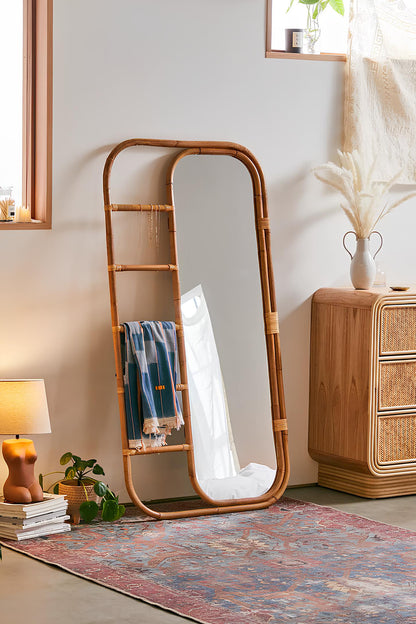 Bamboo Wall Mirror for living room | Cane Wall Mirror | Rattan Mirror - Rebecca - Akway