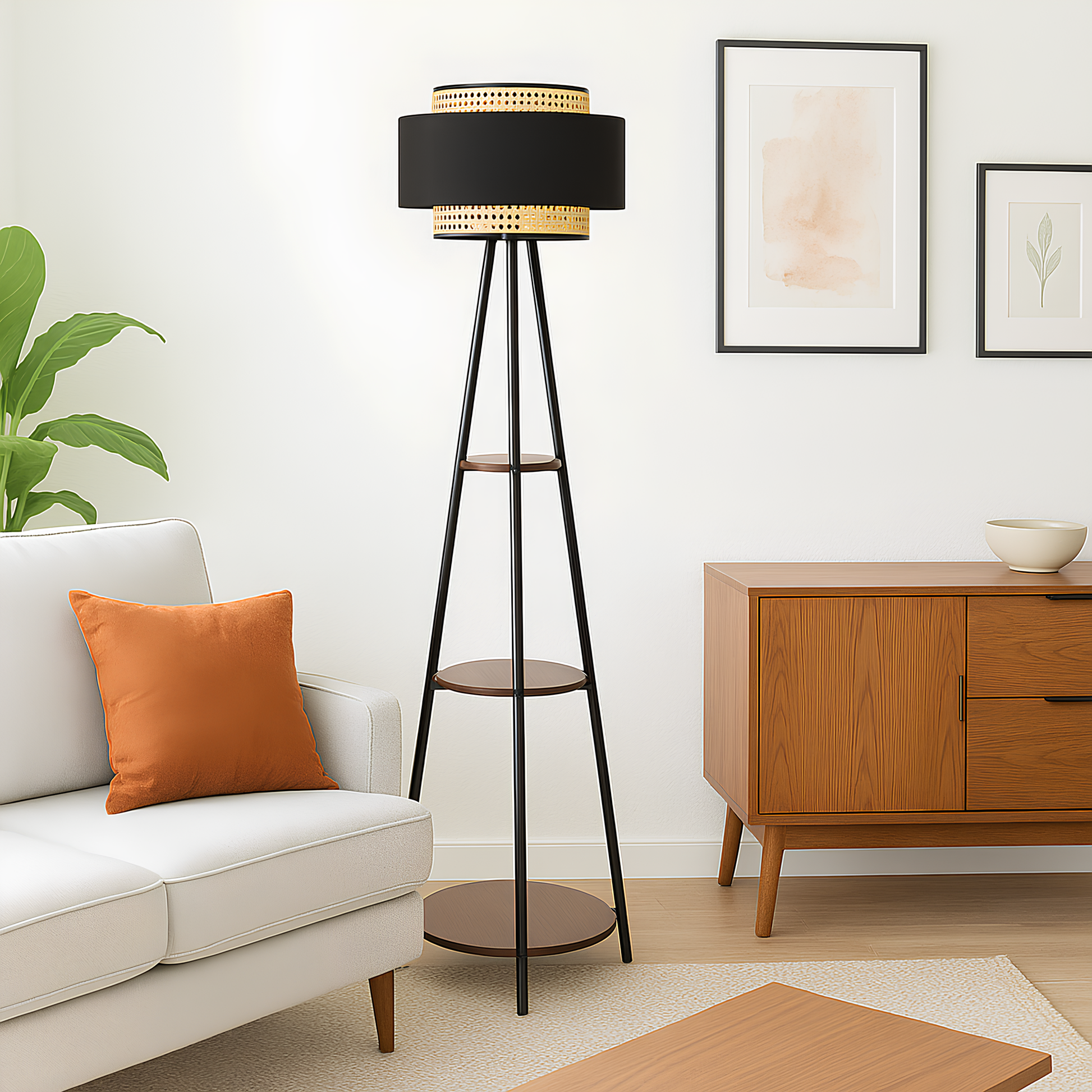 Bamboo Tripod Floor Lamp | Living Room Cane Floor Lamp | Home Rattan for Living Room | Standing Lamp Wooden Floor Standing la