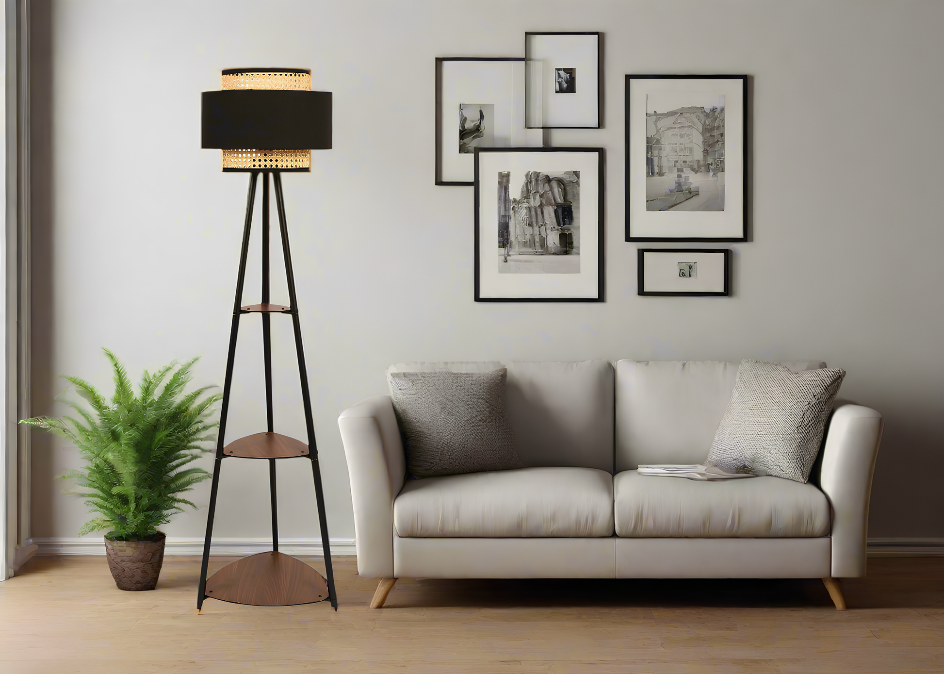 Bamboo Tripod Floor Lamp | Living Room Cane Floor Lamp | Home Rattan for Living Room | Standing Lamp Wooden Floor Standing la