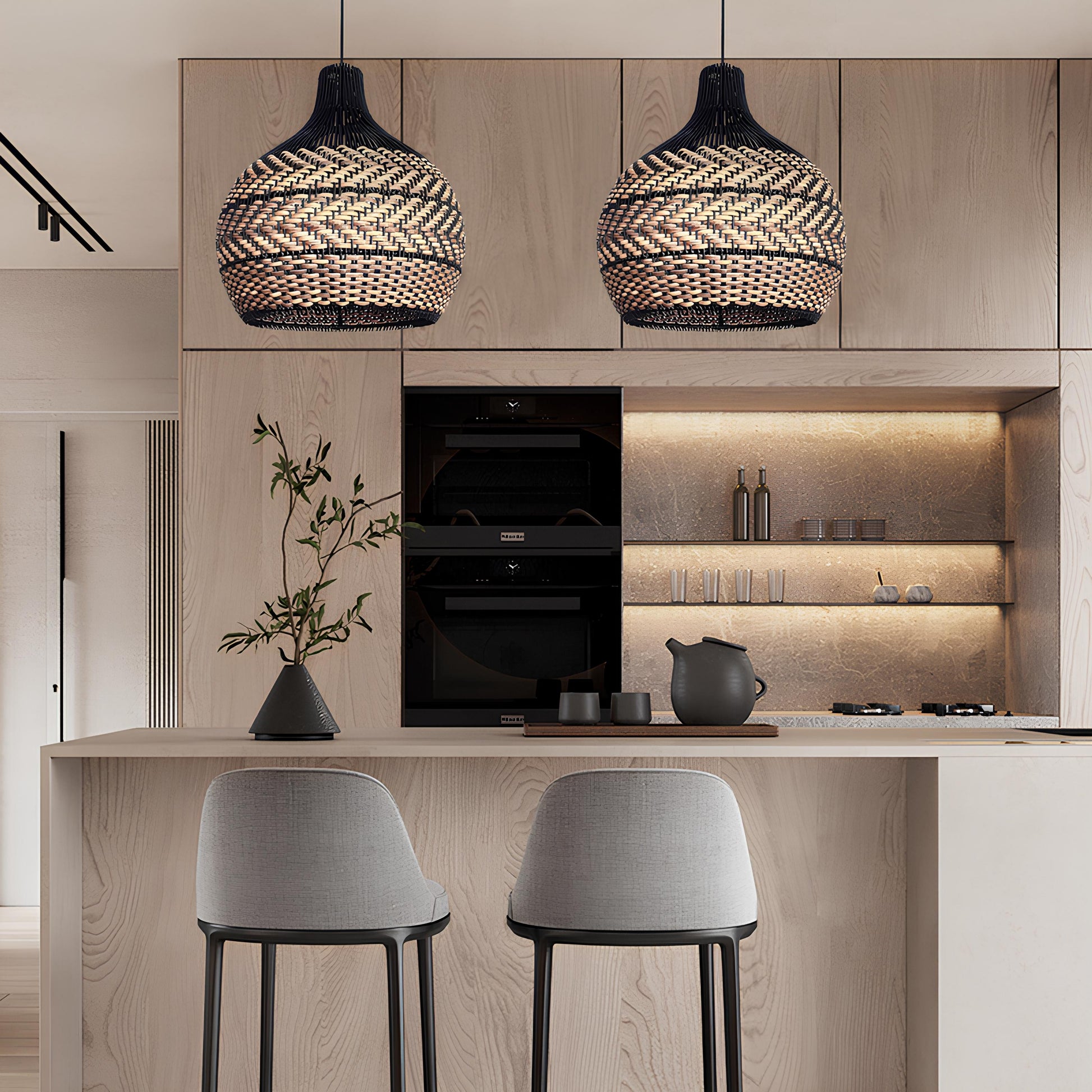Bamboo Hanging lamp for Living Room | Rattan Pendant light | Cane ceiling light - Rishit - Akway