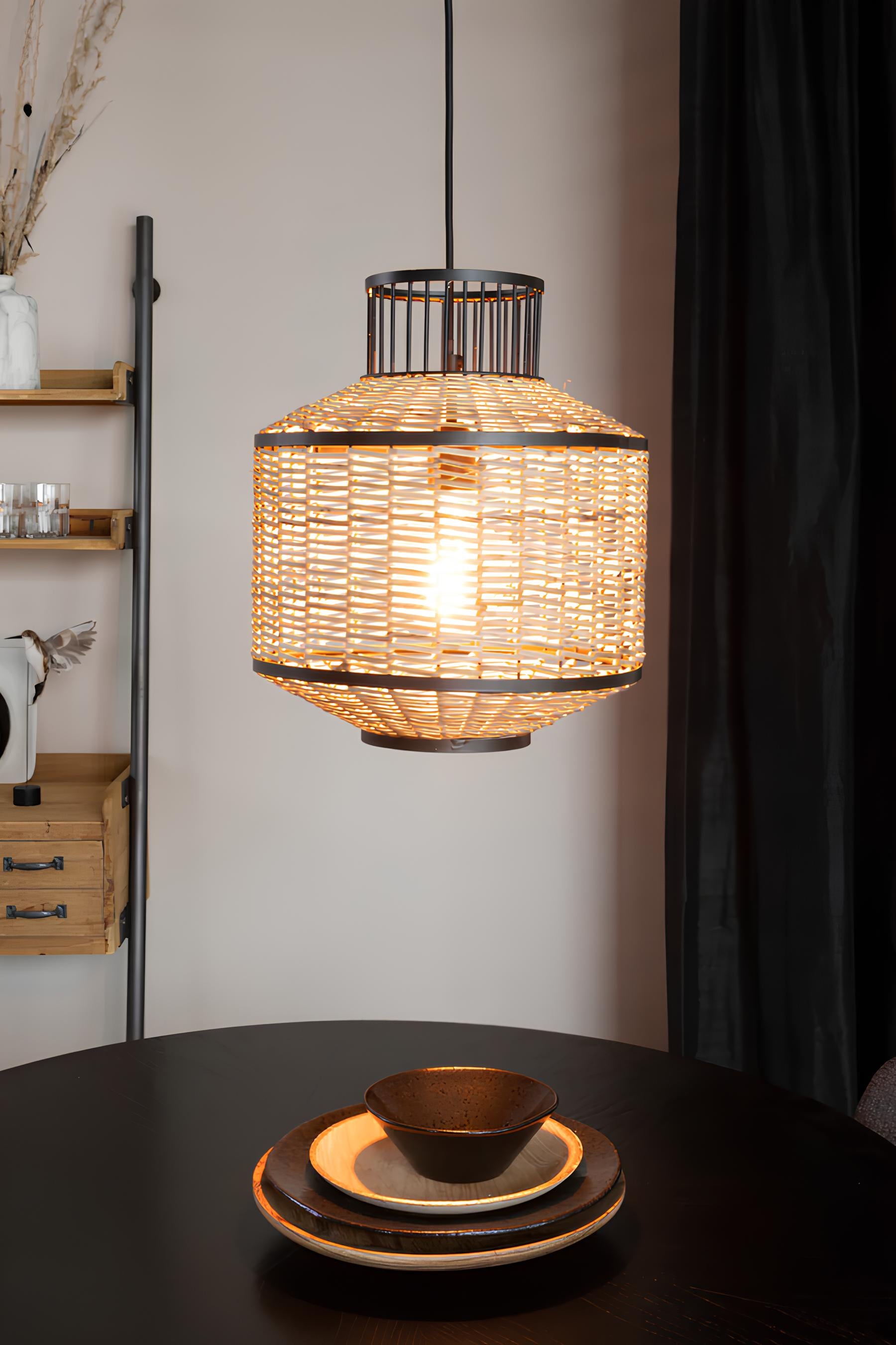 Bamboo Hanging lamp for Living Room | Rattan Pendant light | Cane ceiling light - Taksh - Akway