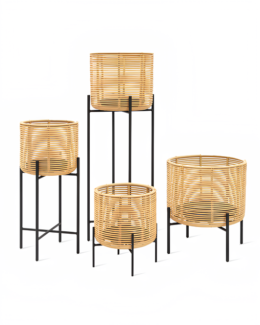 Rattan Plant Pots | Cane Flower Pots | Bamboo Planters Set of 4 - Anaisha - Akway