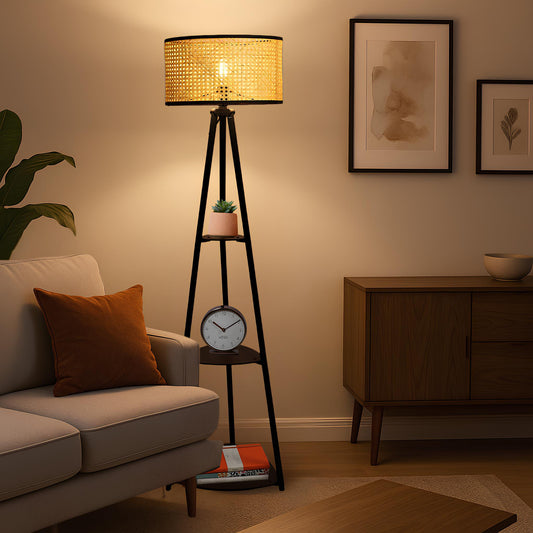 Bamboo Tripod Floor Lamp | Living Room Cane Floor Lamp | Home Rattan for Living Room | Standing Lamp Wooden Floor Standing la
