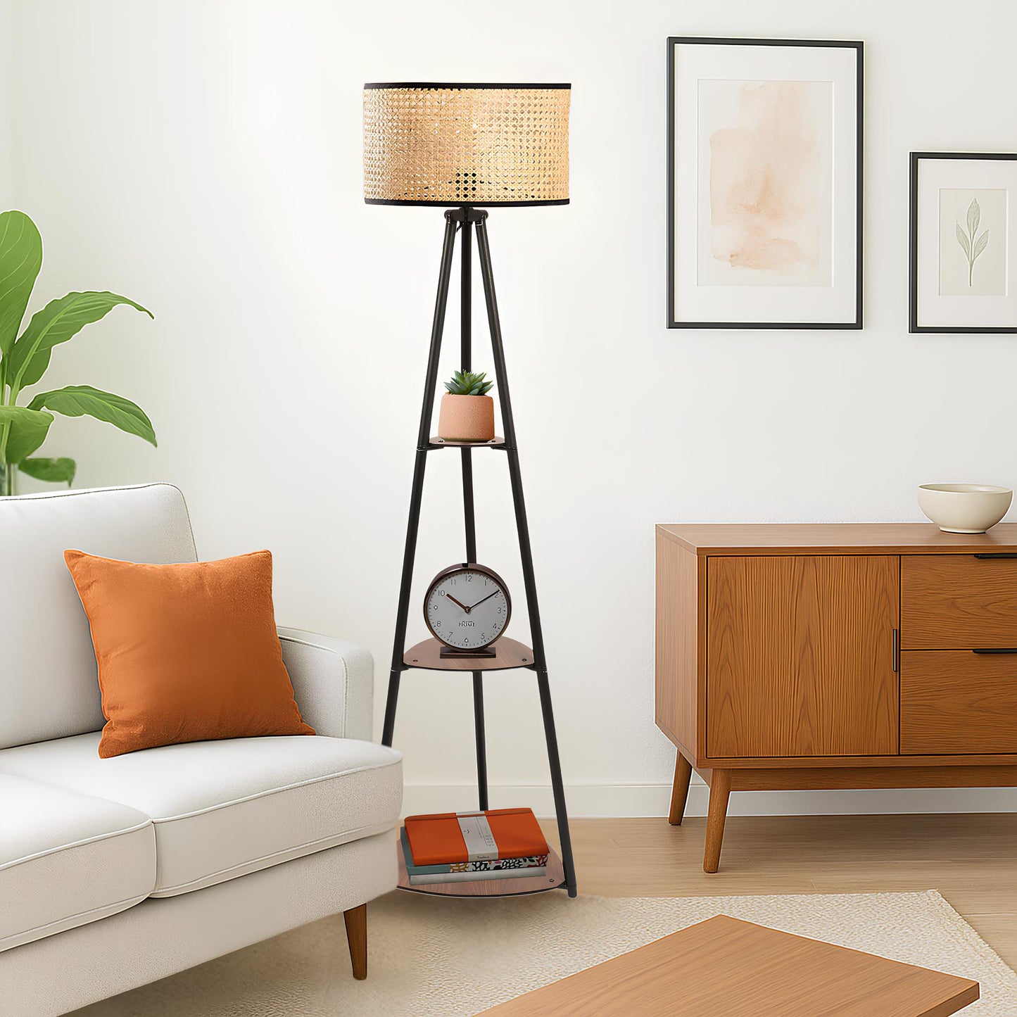 Bamboo Tripod Floor Lamp | Living Room Cane Floor Lamp | Home Rattan for Living Room | Standing Lamp Wooden Floor Standing la