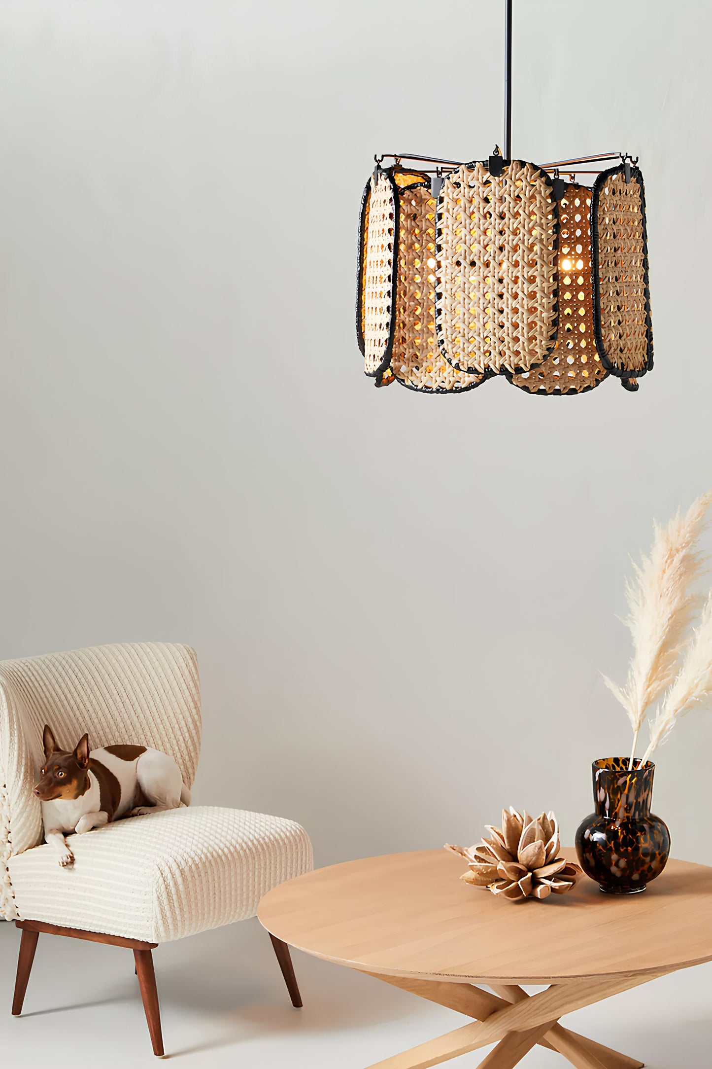 Bamboo Hanging lamp for Living Room | Rattan Pendant light | Cane ceiling light - Soma - Akway