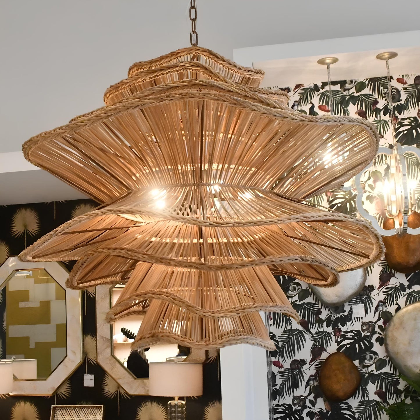Bamboo Hanging lamp for Living Room | Rattan Pendant light | Cane ceiling light - Kavya - Akway