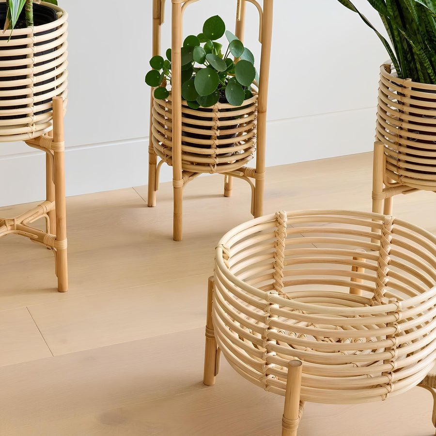 Rattan Planter with Stand | Bamboo Plant Pot in 5 Sizes - Ananya by Akway