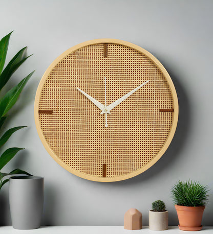 Rattan Wall Clock for Living Room Stylish - Handwoven Bamboo Clock for Home, Kitchen, Hall | Boho Decorative Round Wicker Wal