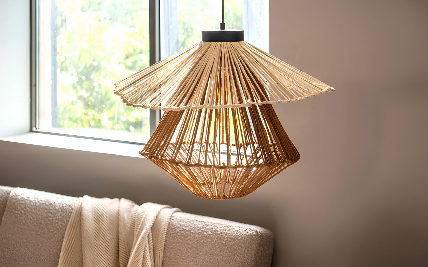 Bamboo Hanging lamp for Living Room | Rattan Pendant light | Cane ceiling light - Alka - Akway