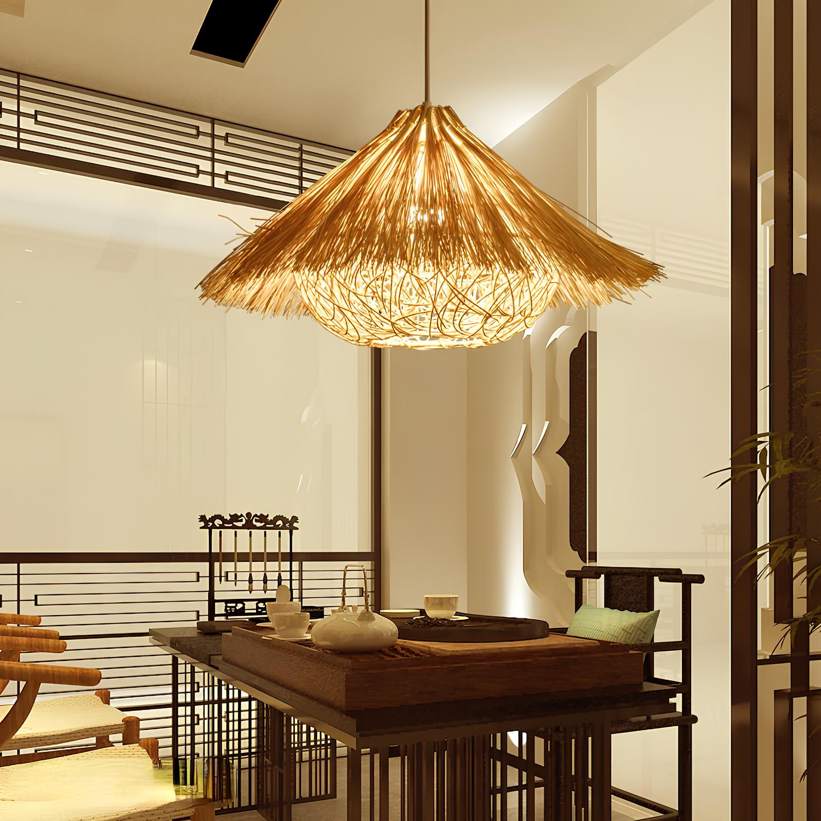 Bamboo Hanging lamp for Living Room | Rattan Pendant light | Cane ceiling light - Eshana - Akway