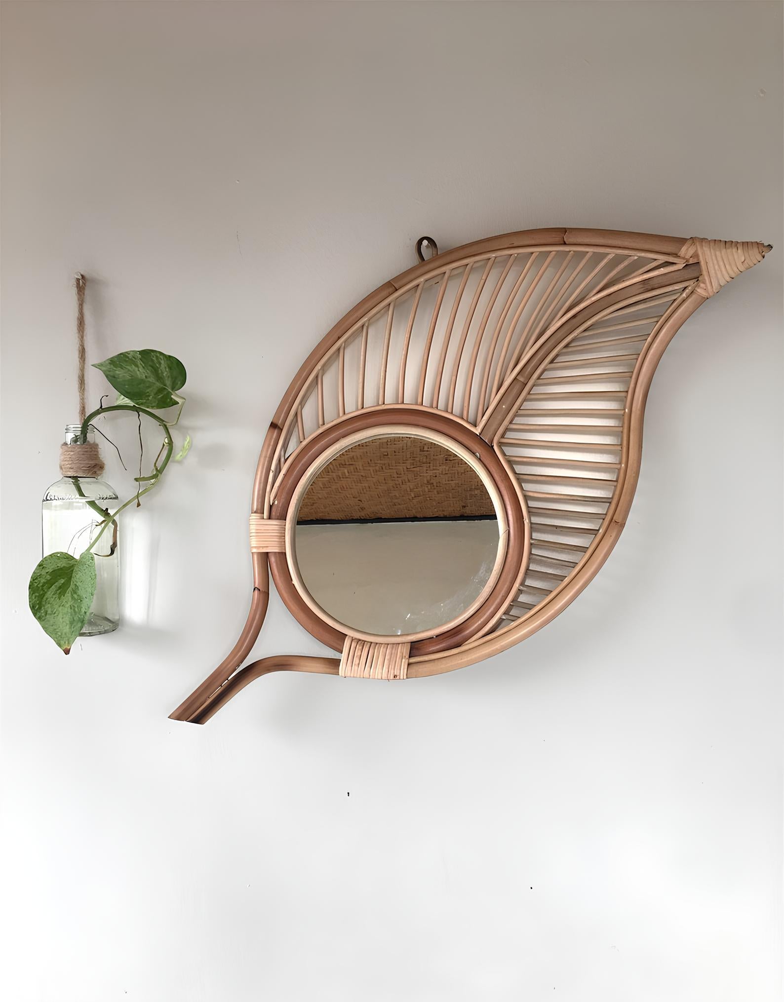 Bamboo Wall Mirror for living room | Cane Wall Mirror | Rattan Mirror - Kaia - Akway