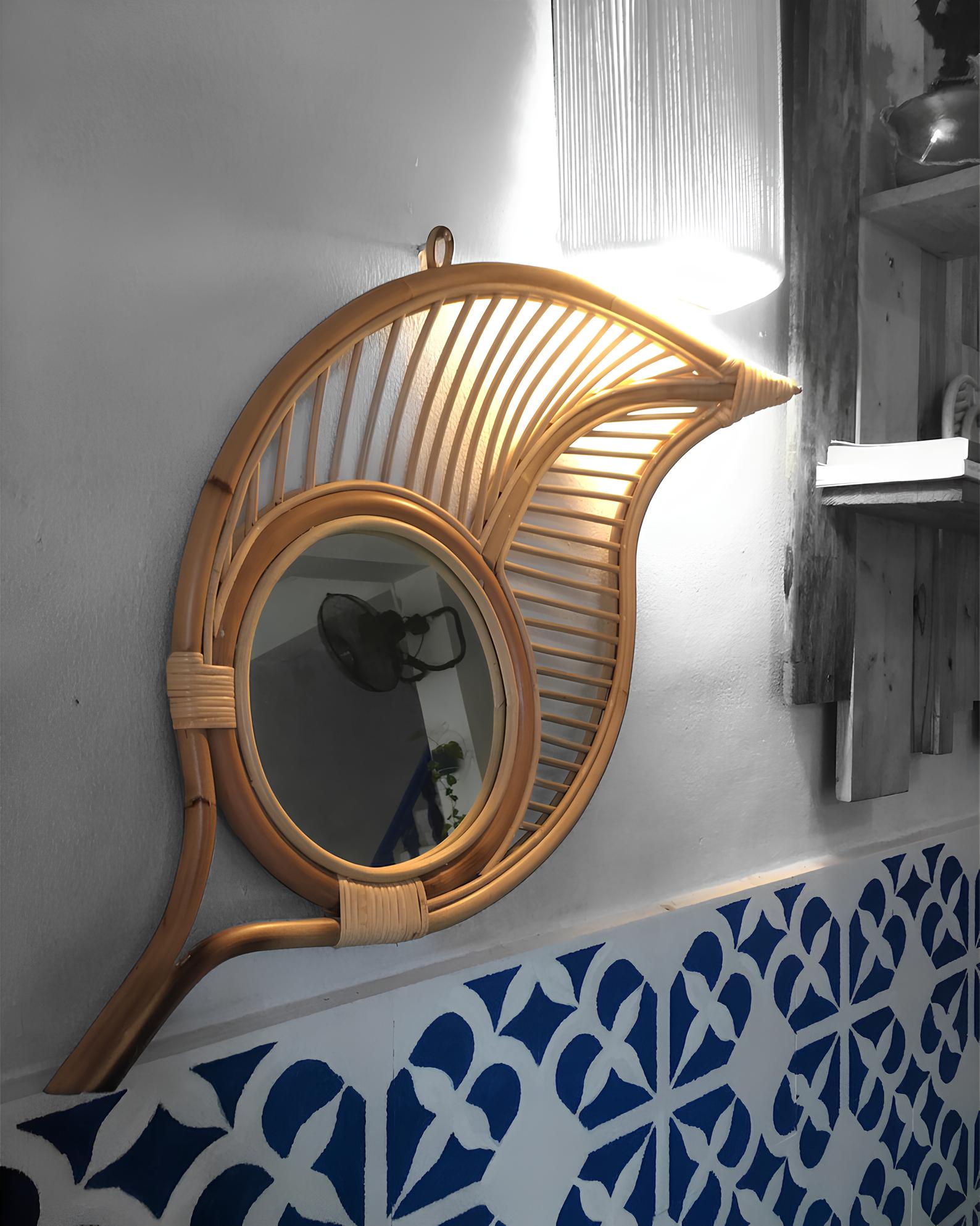 Bamboo Wall Mirror for living room | Cane Wall Mirror | Rattan Mirror - Kaia - Akway