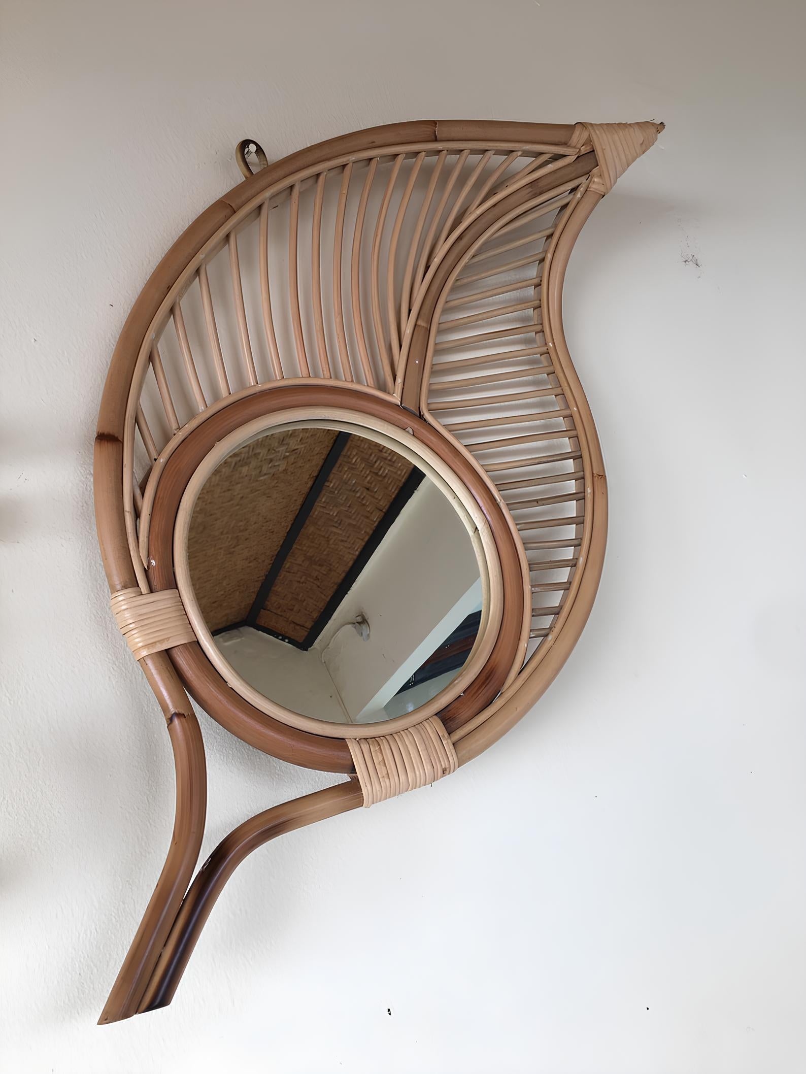 Bamboo Wall Mirror for living room | Cane Wall Mirror | Rattan Mirror - Kaia - Akway