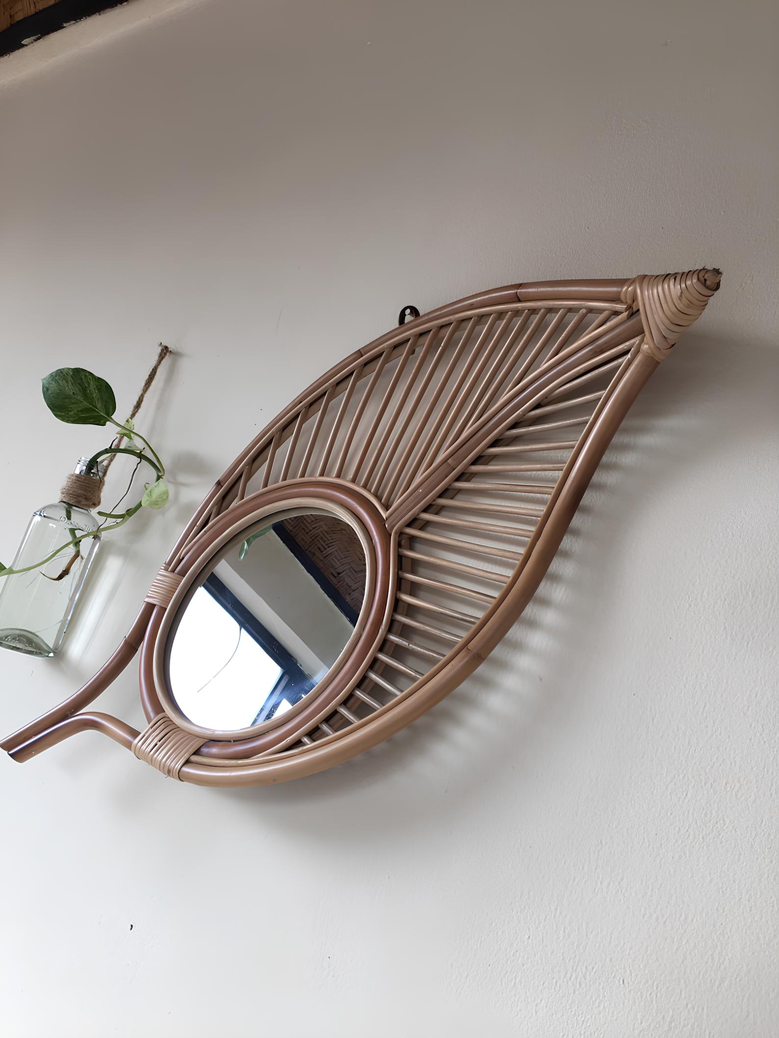 Bamboo Wall Mirror for living room | Cane Wall Mirror | Rattan Mirror - Kaia - Akway