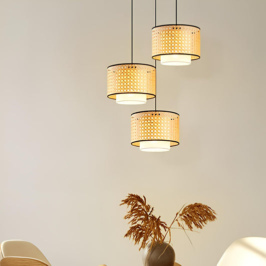 Rattan Hanging lamp for Living Room | Cane Pendant light | Wicker ceiling light - Erish (Set of 3) - Akway Uncategorized (Ima