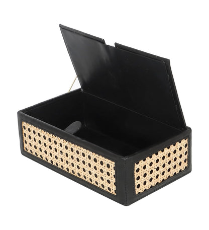 AKWAY Rattn Tissue Box Holder, Paper Napkin Holder, Cane Tissue Dispenser for Home, Cane Tissue Box for Bathroom, Bedroom, Office, Restaurant and Car Decoration- Rectangle Shape(Black) - Akway