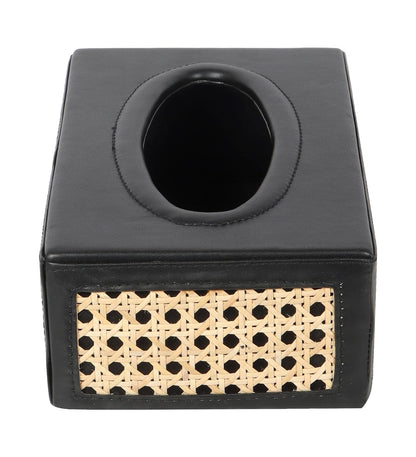 AKWAY Rattn Tissue Box Holder, Paper Napkin Holder, Cane Tissue Dispenser for Home, Cane Tissue Box for Bathroom, Bedroom, Office, Restaurant and Car Decoration- Rectangle Shape(Black) - Akway