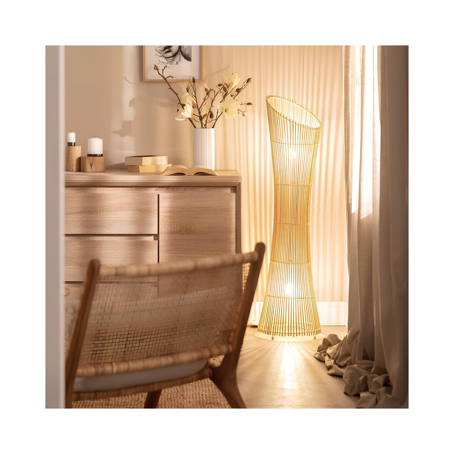 Rattan Floor Lamp | Bamboo Floor Lamp | Cane Floor Lamp - Ujjala