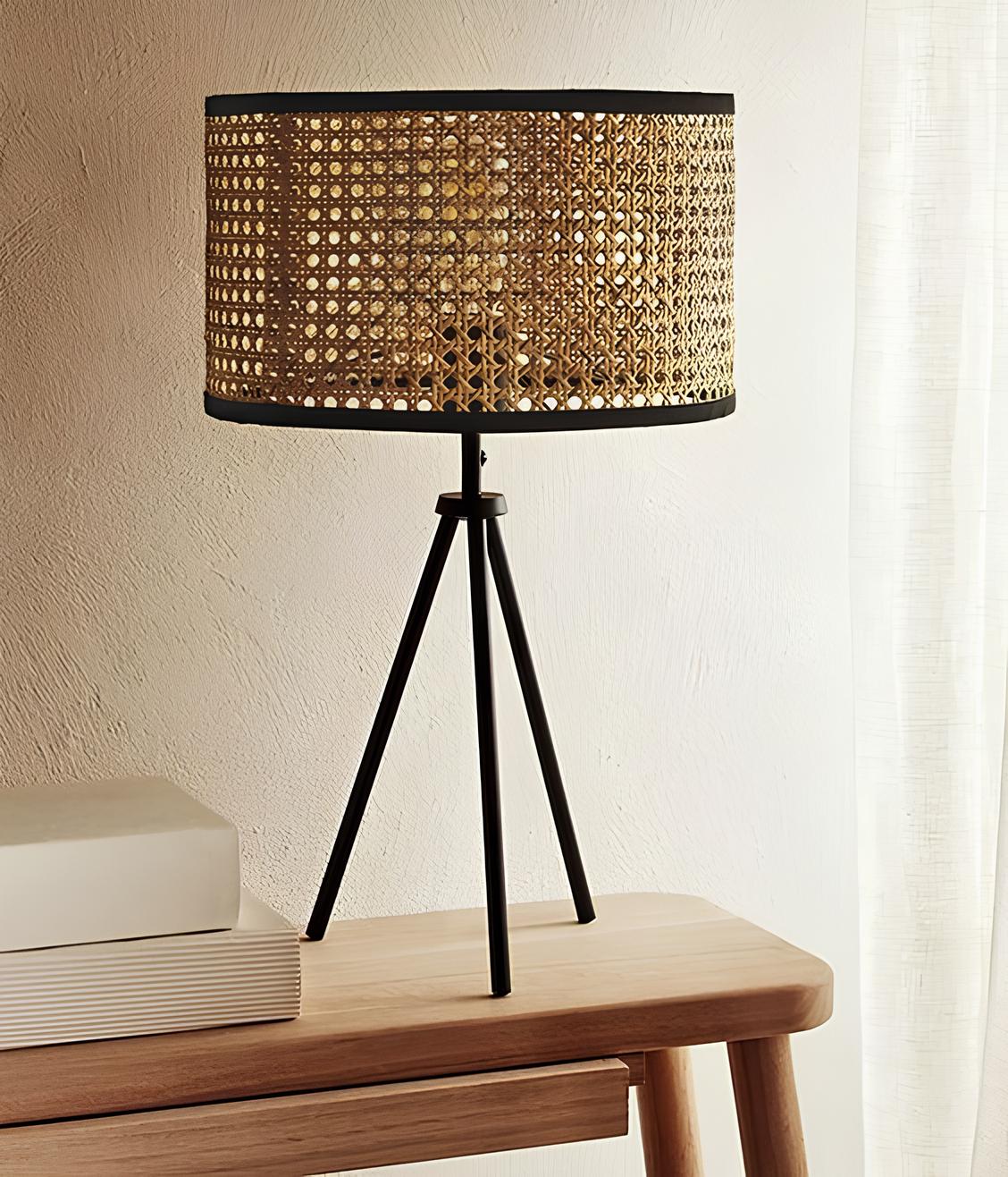 Rattan Table lamp for Living room | Bamboo Bedside table lamp | Cane Table lamp - Kaia - Akway