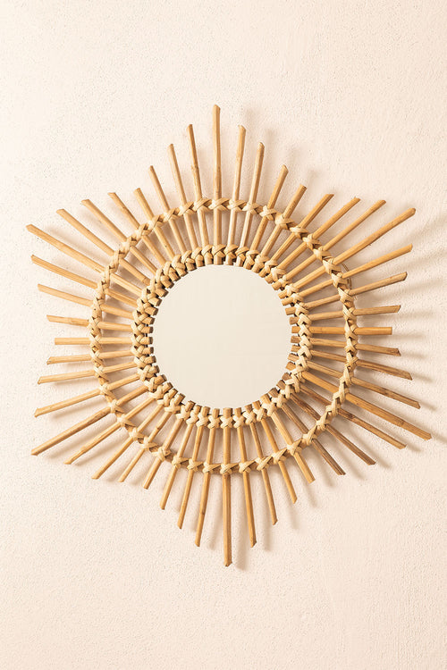 Round Cane Wall Mirror for Dining Room - Krisha