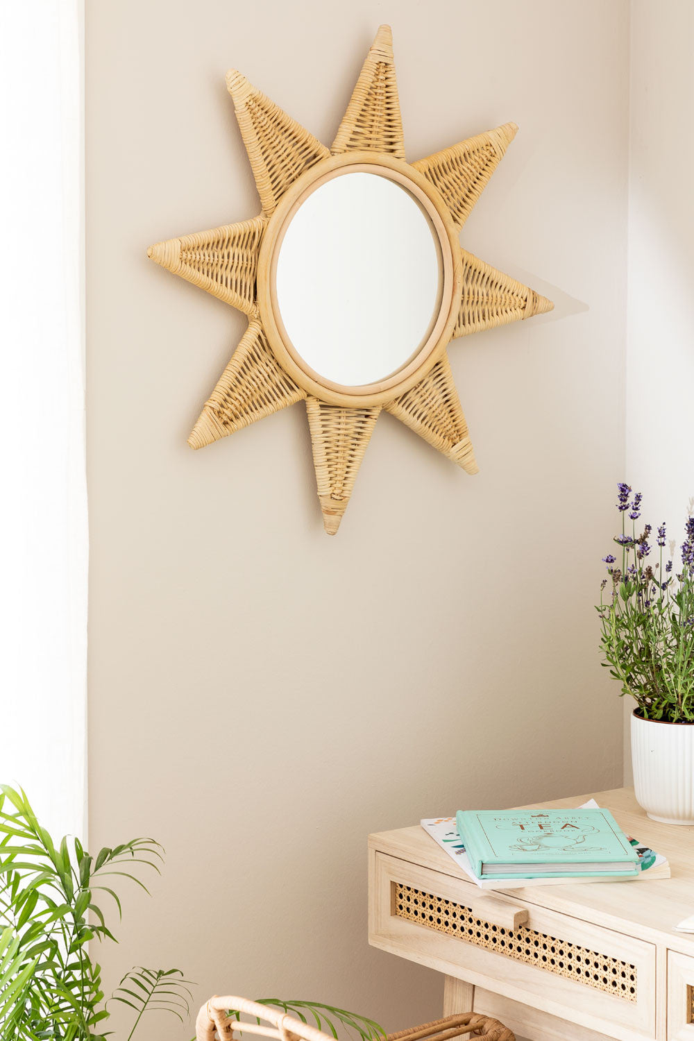 Bamboo Wall Mirror for living room | Cane Wall Mirror | Rattan Mirror - Larisa - Akway