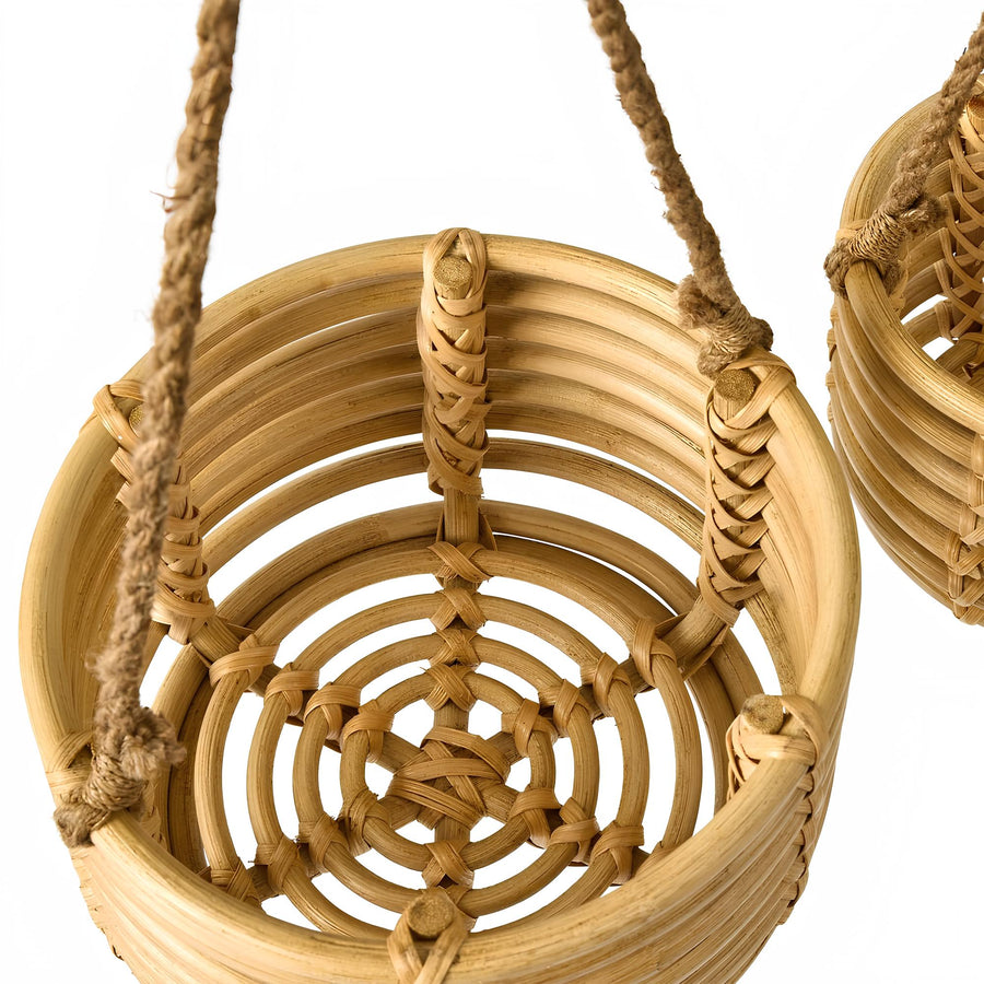 Rattan Hanging Plant Pots | Cane Hanging Flower Pots | Bamboo Hanging Planters Set of 2 - Asmee by Akway