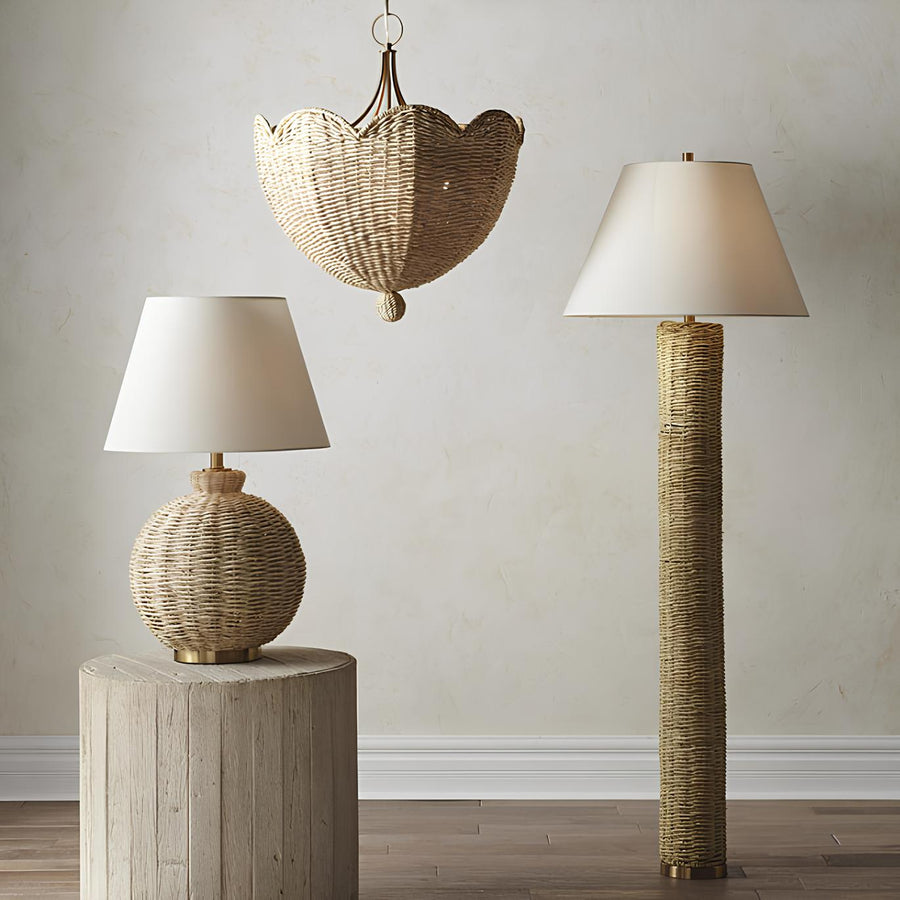 Rattan Table lamp for Living room | Bamboo Bedside table lamp | Cane Table lamp - Kimaya by Akway