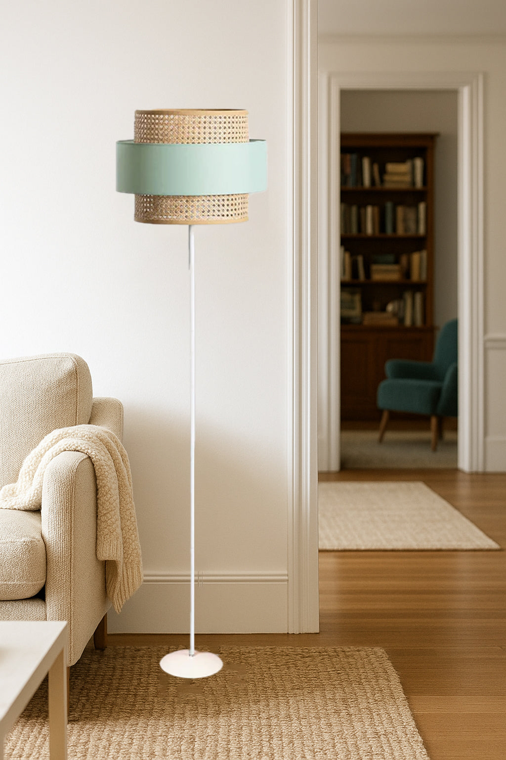 Rattan Cane Webbing Floor Lamp | Bamboo Floor Lamp| Cane Floor Lamp - Aarti by Akway - Image 6