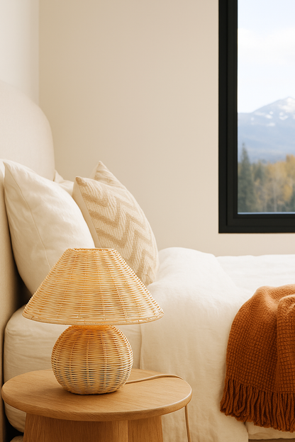 Rattan Table lamp for Living room | Bamboo Bedside table lamp | Cane Table lamp -Adair