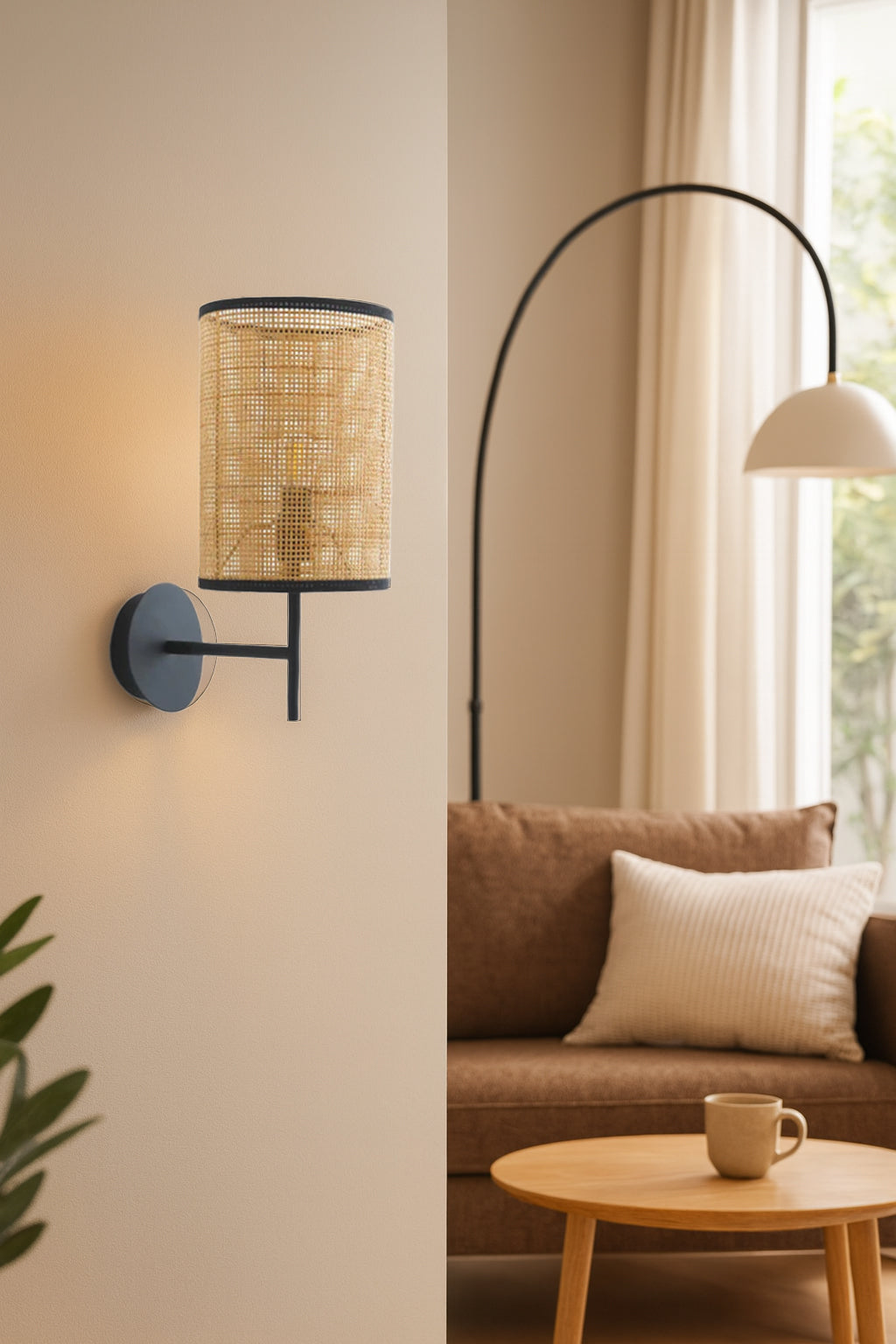 Bamboo Wall lamp for Living Room | Rattan Pendant light |Cane Webbing Wall Lamps- Adryan by Akway - Image 4