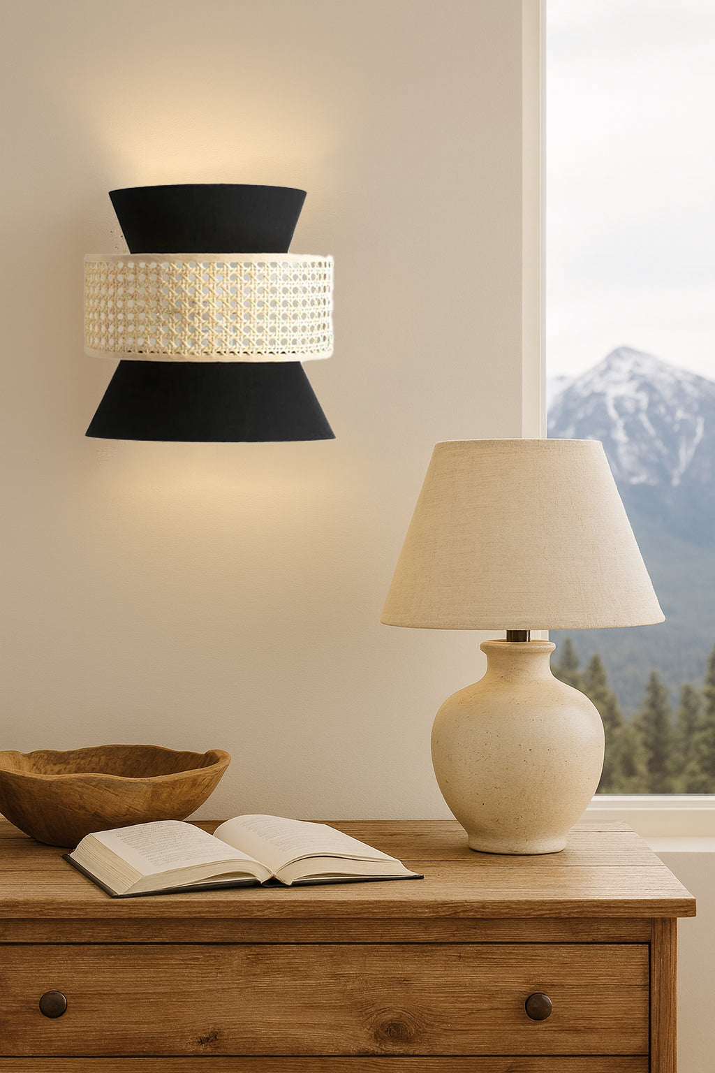 Bamboo Wall lamp for Living Room | Rattan Pendant light |Cane Webbing Wall Lamps-Ardeen by Akway - Image 2