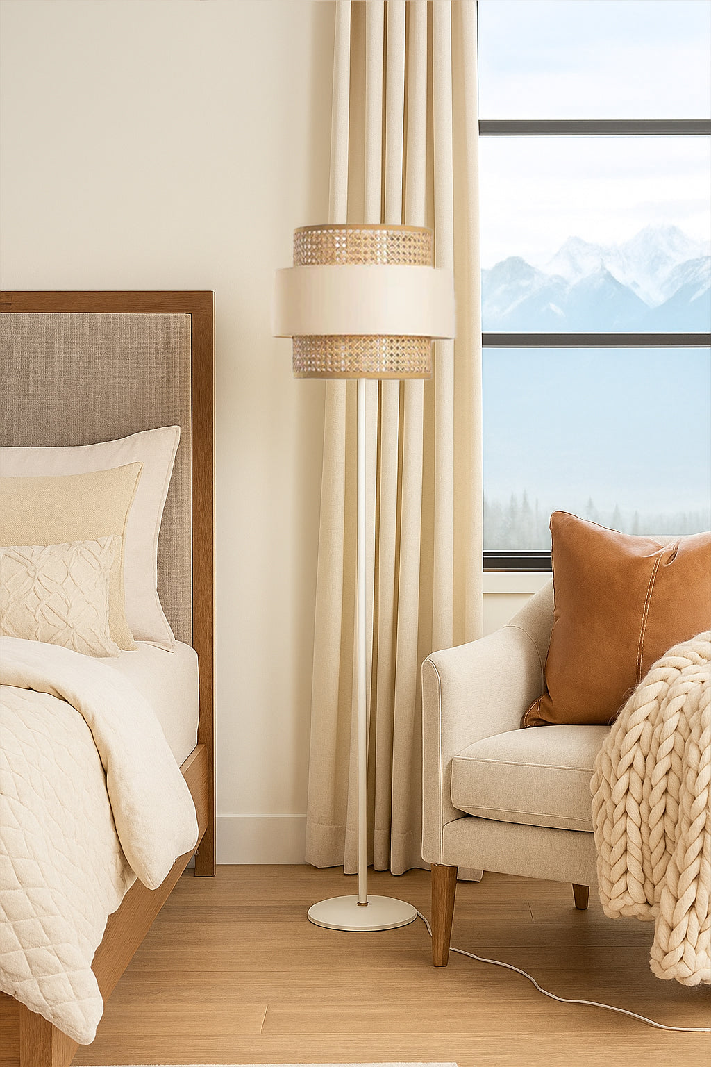 Rattan Cane Webbing Floor Lamp Bamboo Floor Lamp Cane Floor Lamp -Aericka