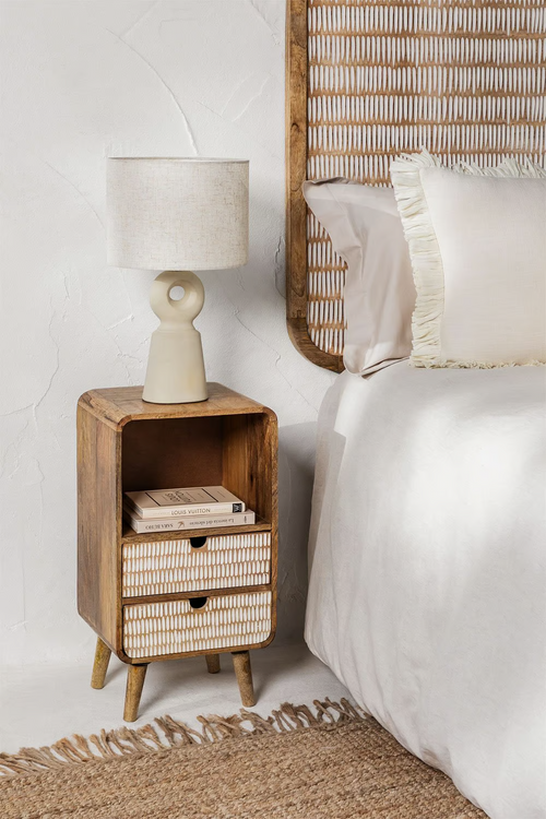Mango wood bedside table with storage - Aasmi