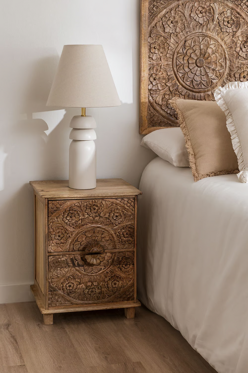 Mango Wood Nightstand with Drawers - Agrima